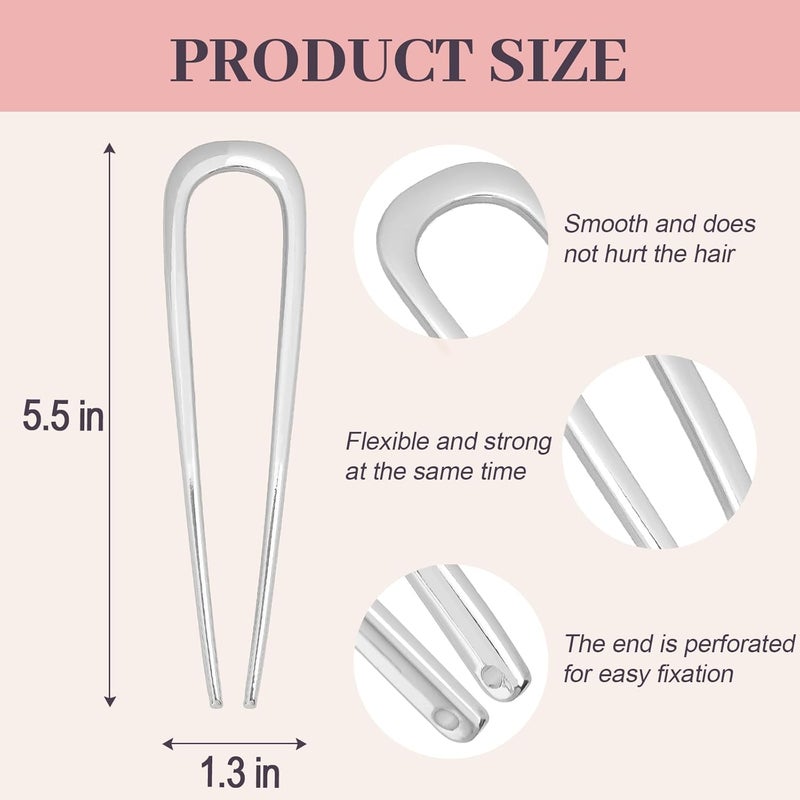 JIRIS 2PCS 5.5Inch French Hair Pins Large U-Shaped Pins for Women and Girls Fashion Metal Hair Pin French Twist Hair Pins for Buns, Updos,Stylish and Functional(set3-silver) - Image 2